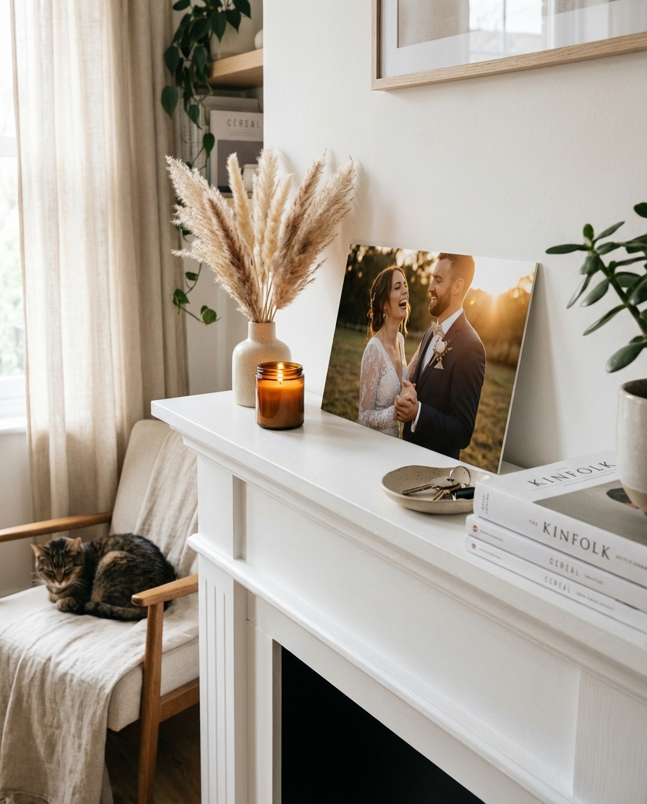 Wedding print on a mantlepiece