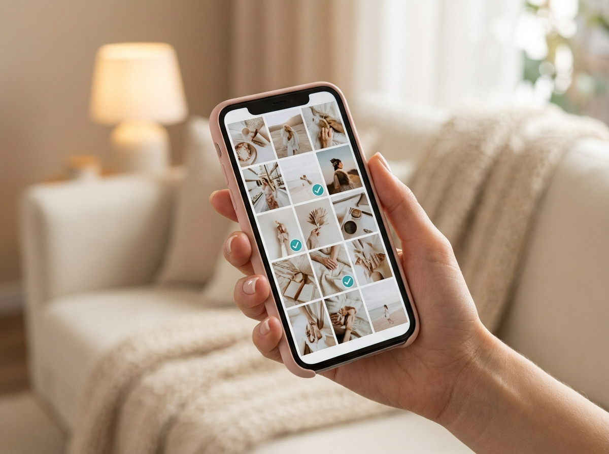 Phone showing photo selection screen